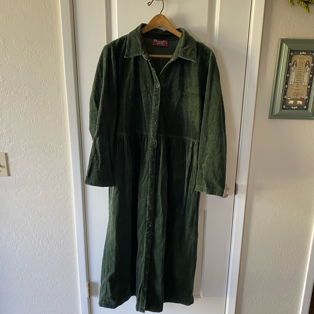 Vintage 90s Forest Green Corduroy Dress
